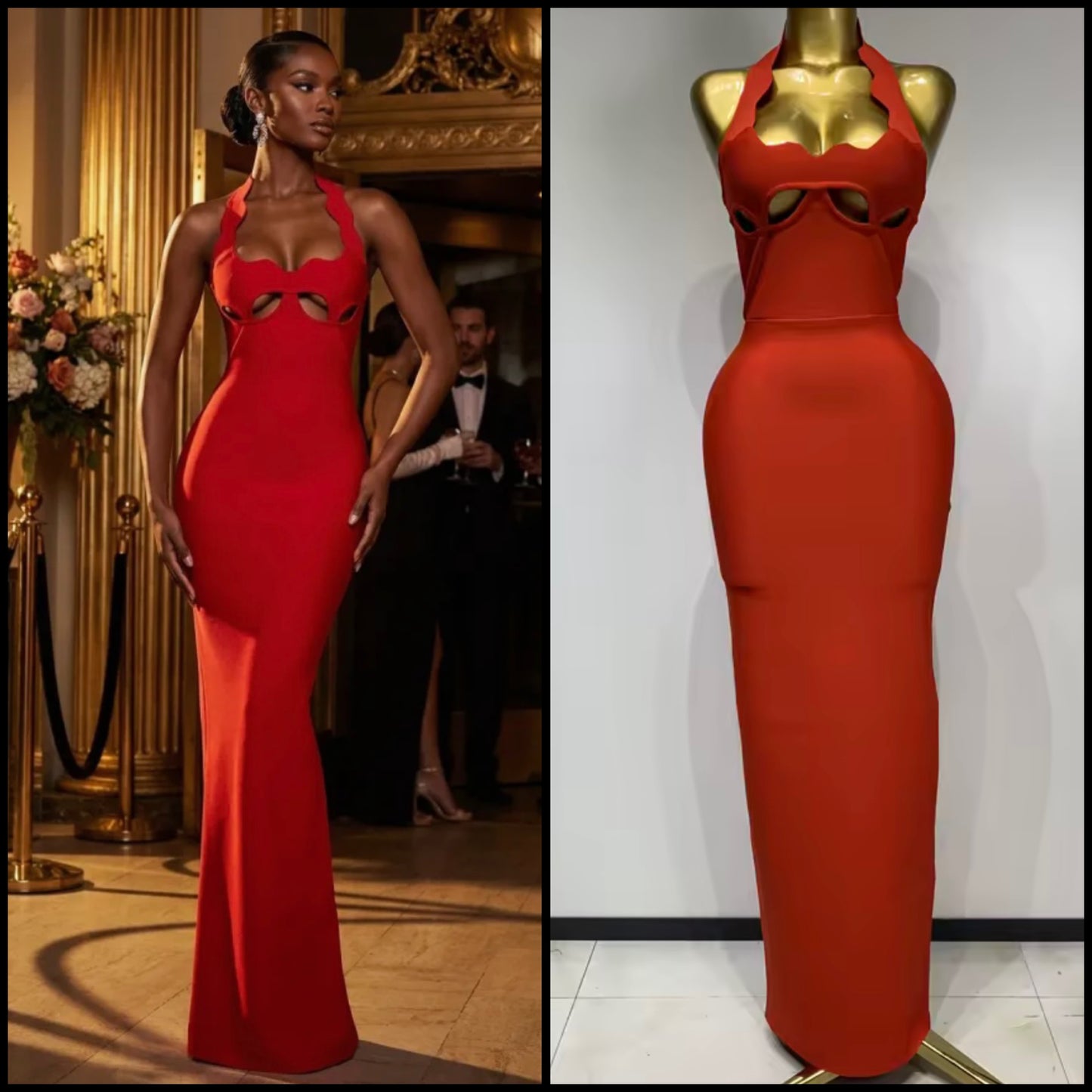 Sexy Halter Sleeveless Hollow Out Floor-Length Dress