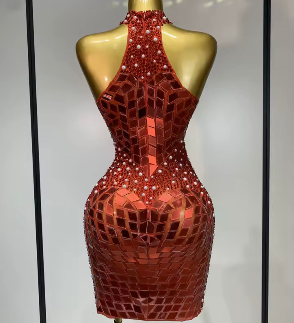 Sexy Sleeveless Beaded Mirror Dress
