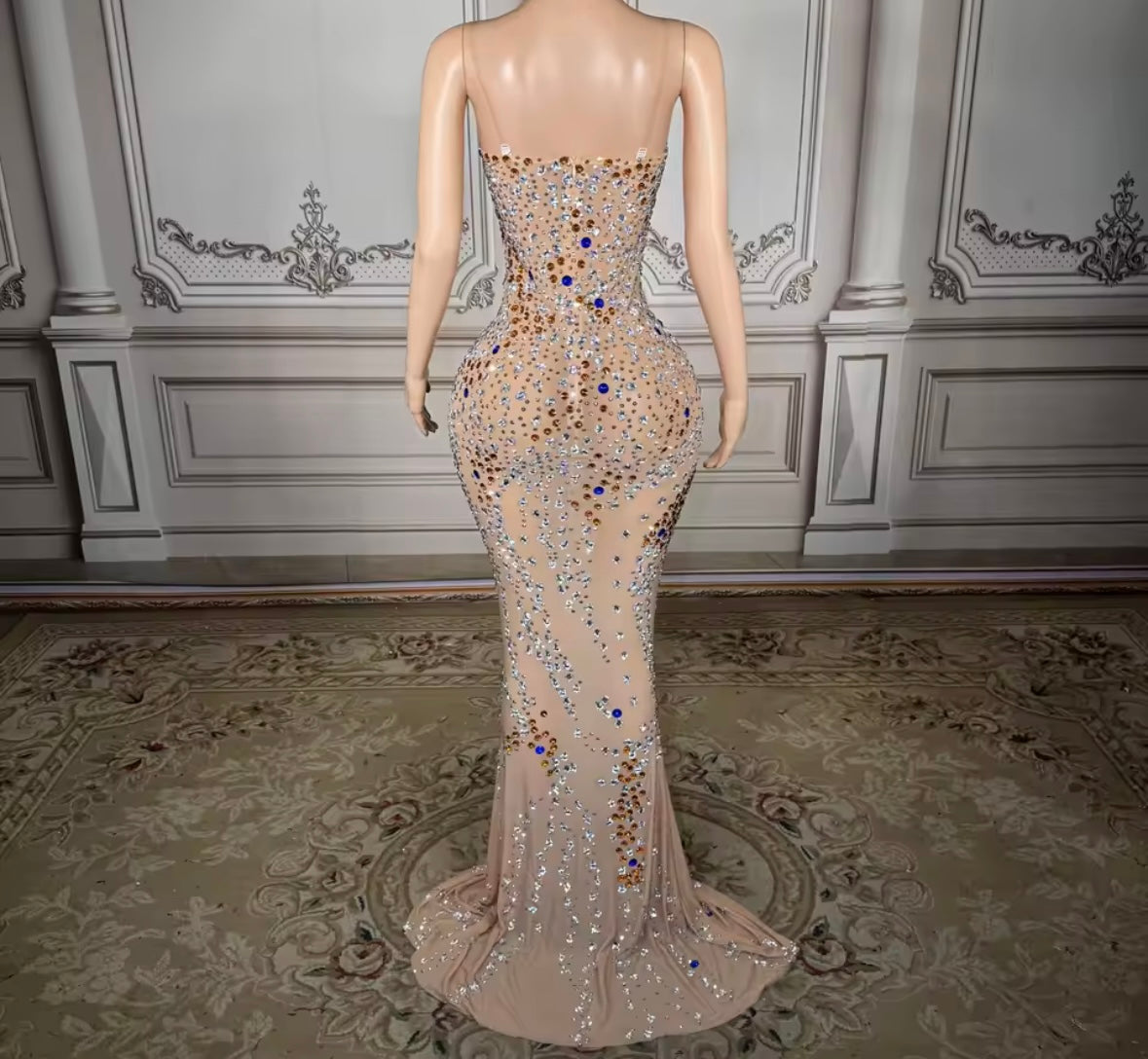 Sexy Sleeveless Color Rhinestone Floor-Length Dress
