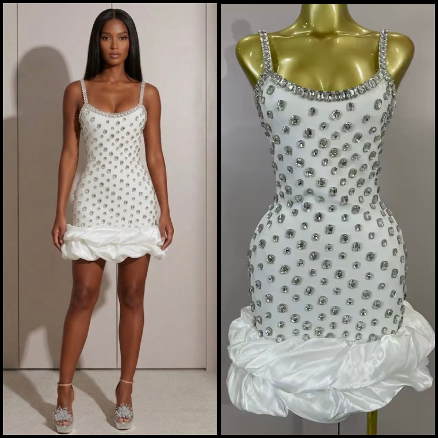 Sexy Sleeveless Rhinestone Ruffle Bandage Dress