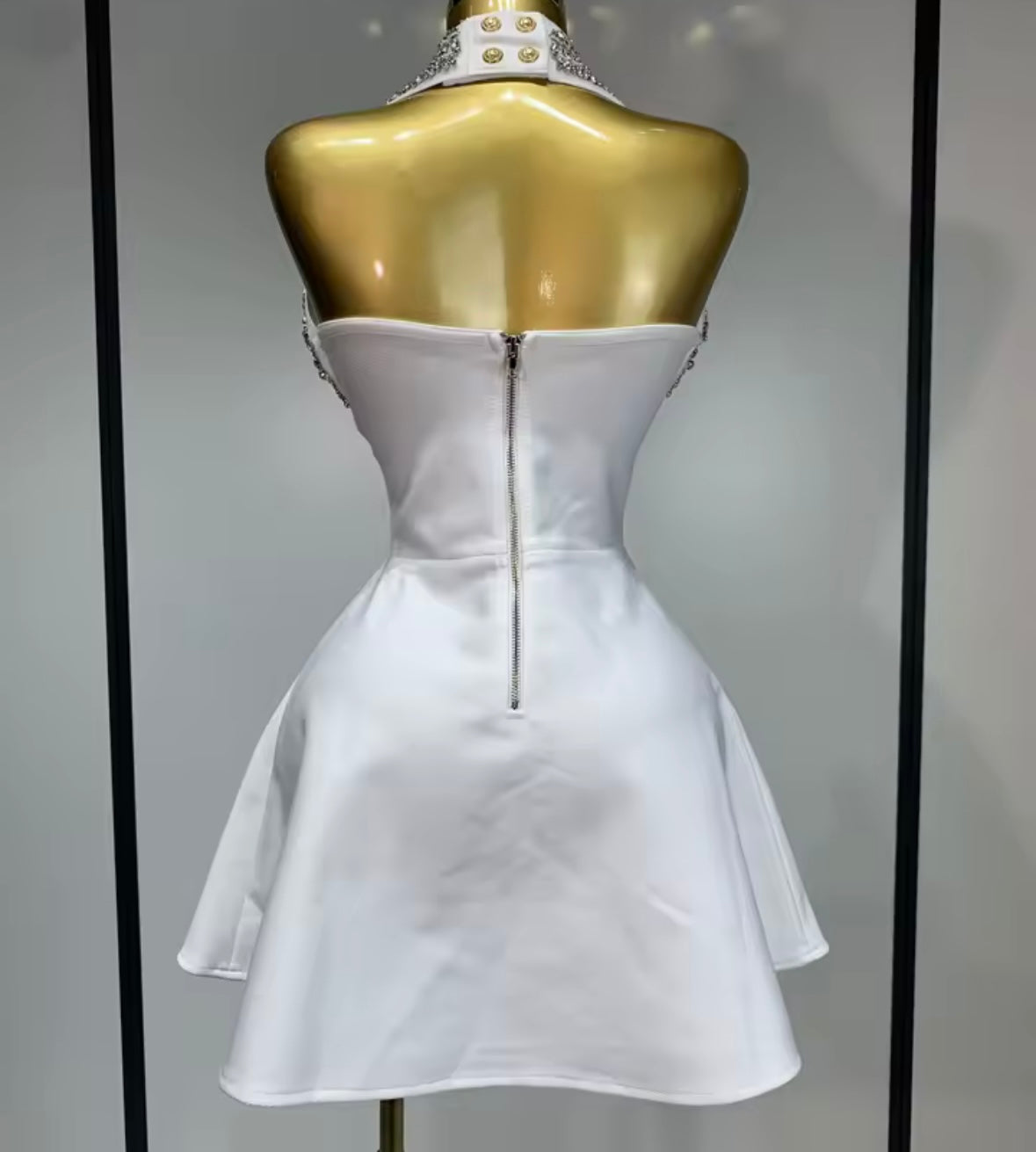 Sexy Rhinestone Halter Button Short Dress