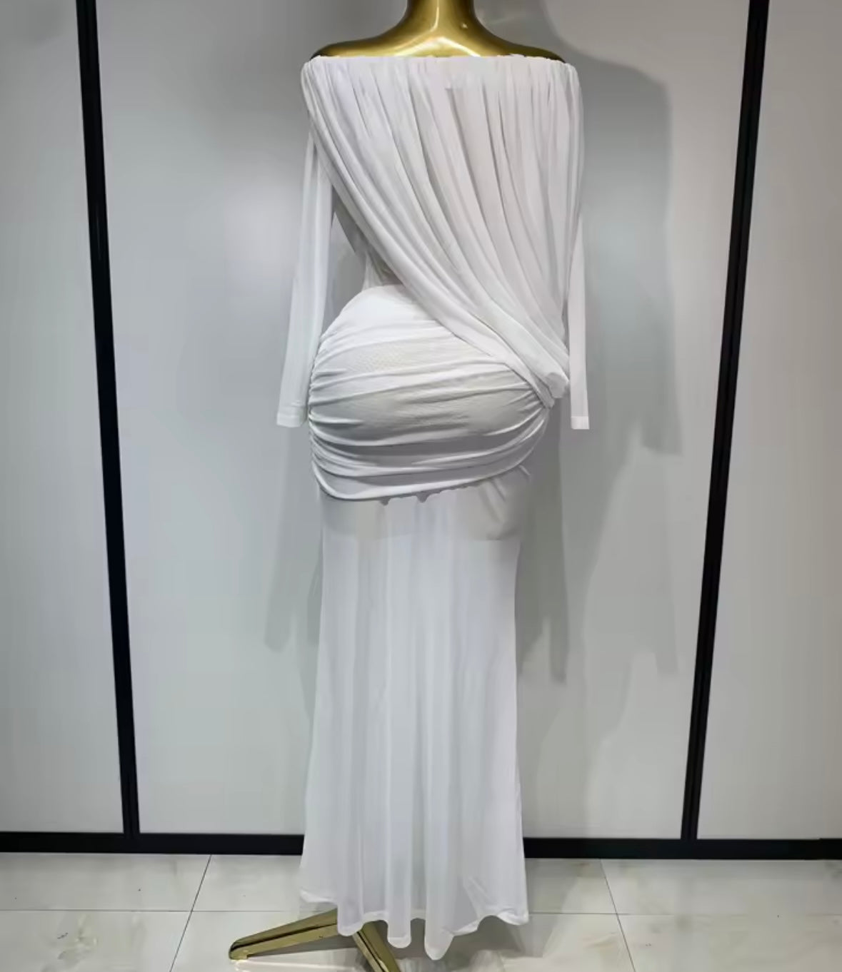 Elegant Draped Off The Shoulder Full Sleeve Maxi Dress