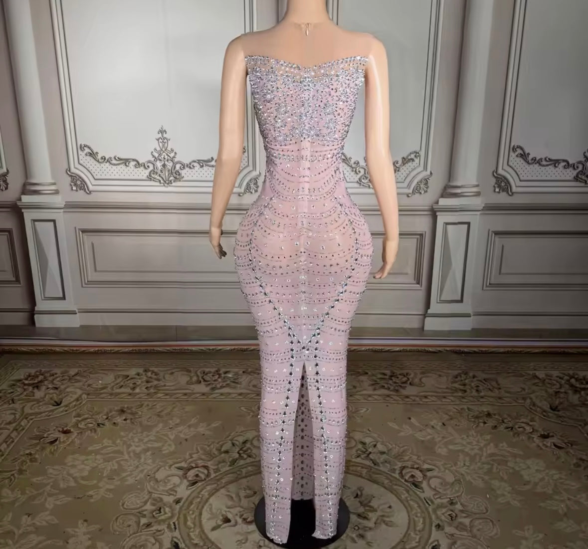 Sexy Pink Rhinestone Sleeveless Floor-Length Dress