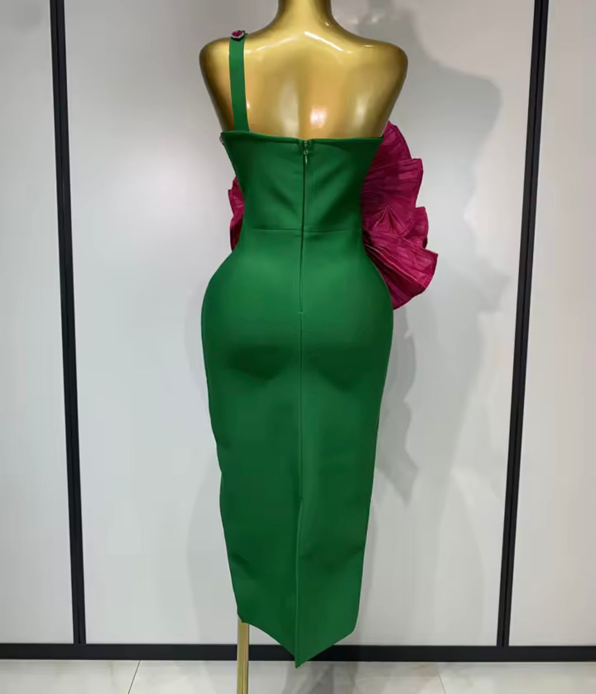 Green Elegant Crystal Floral Sleeveless Dress