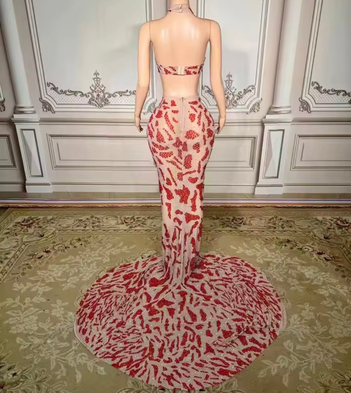 Sexy Halter Rhinestone See Through Mermaid Dress