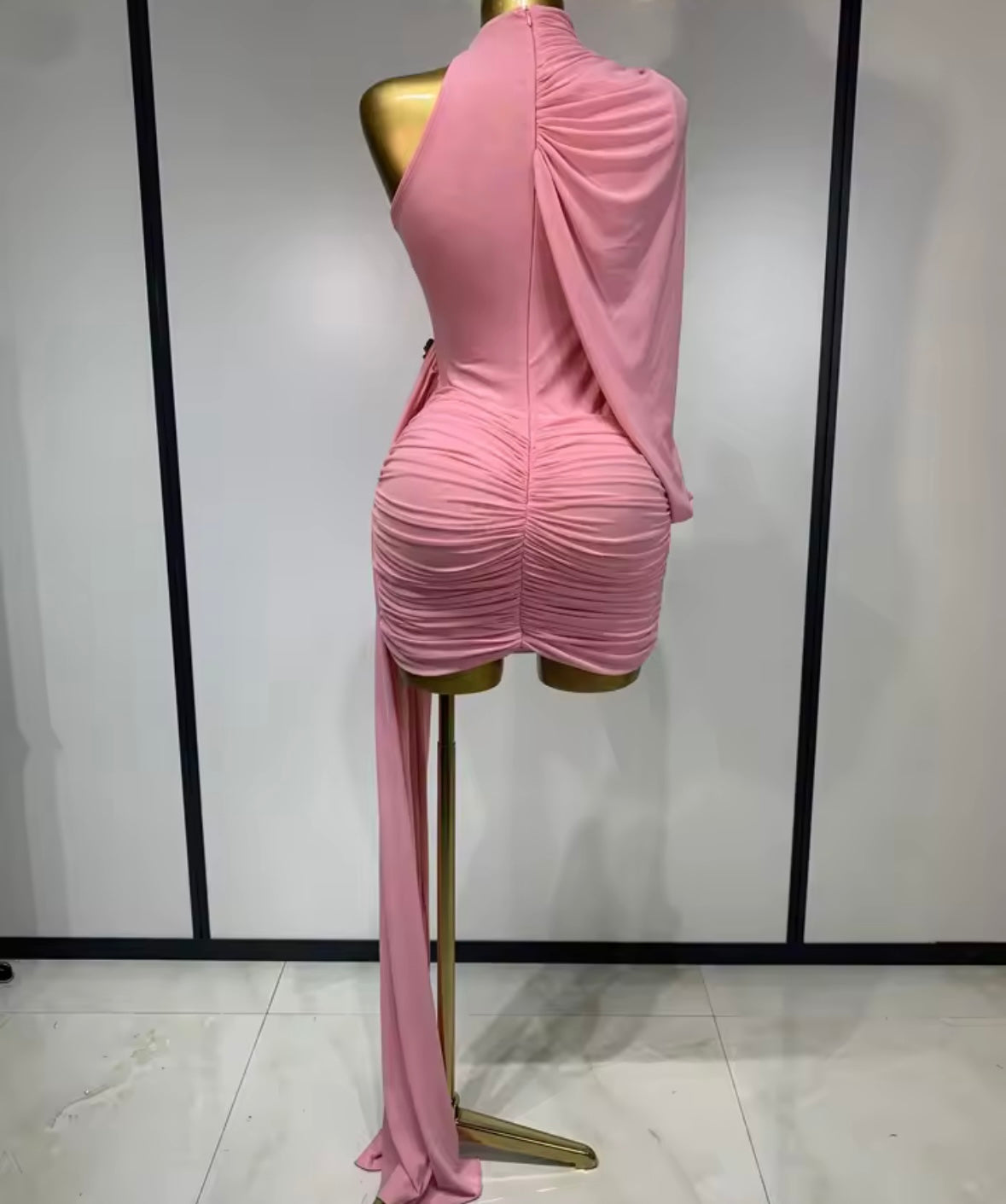 Pink Sexy Sleeveless Draped Ruched Dress