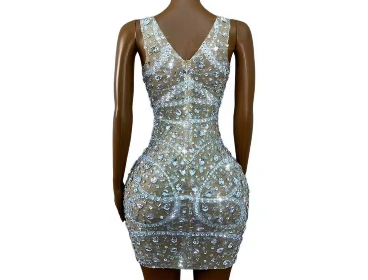 Sexy Sleeveless Rhinestone Embellishment Short Dress
