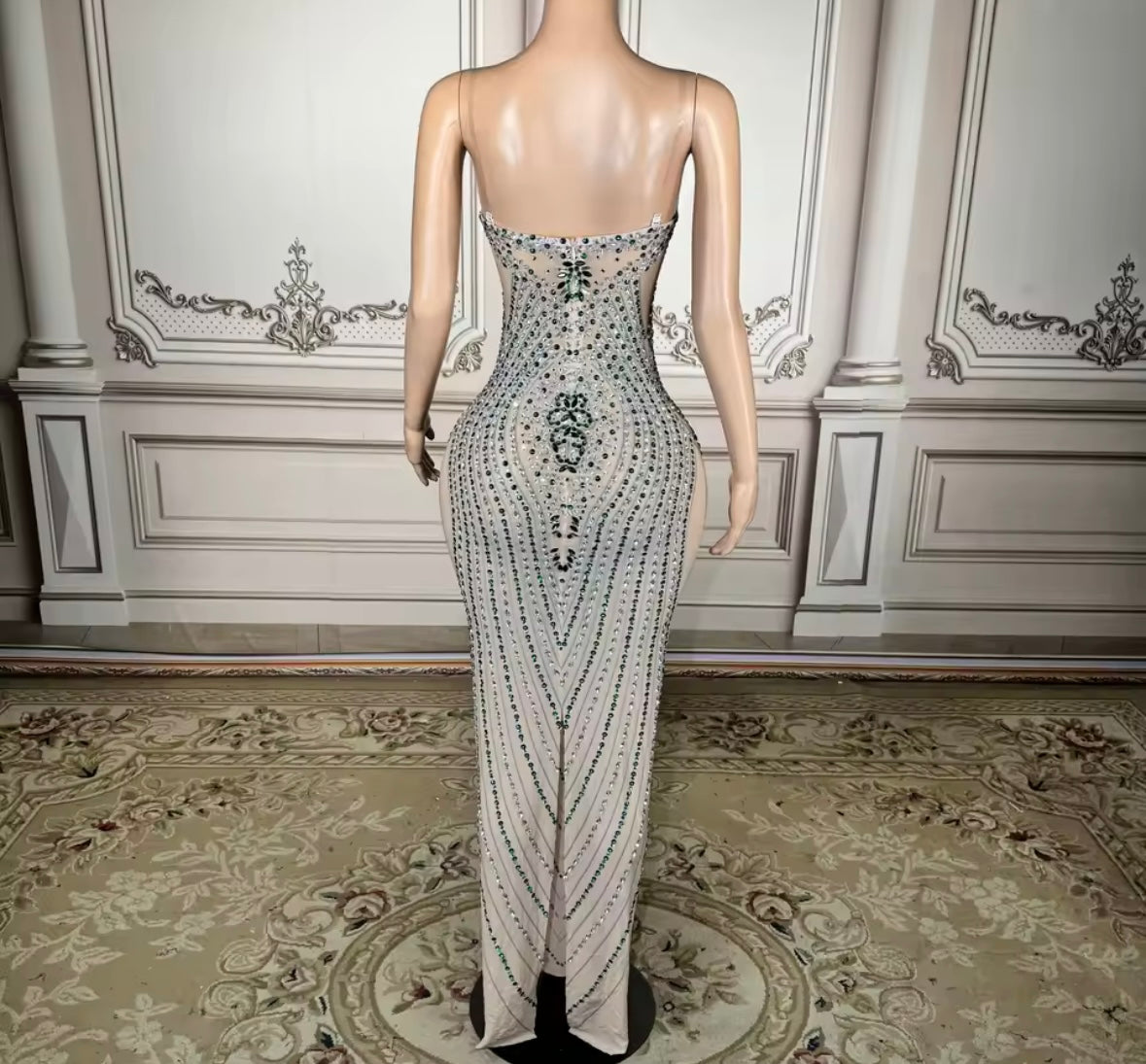 Sexy Sleeveless Crystal Rhinestone Embellishment Dress