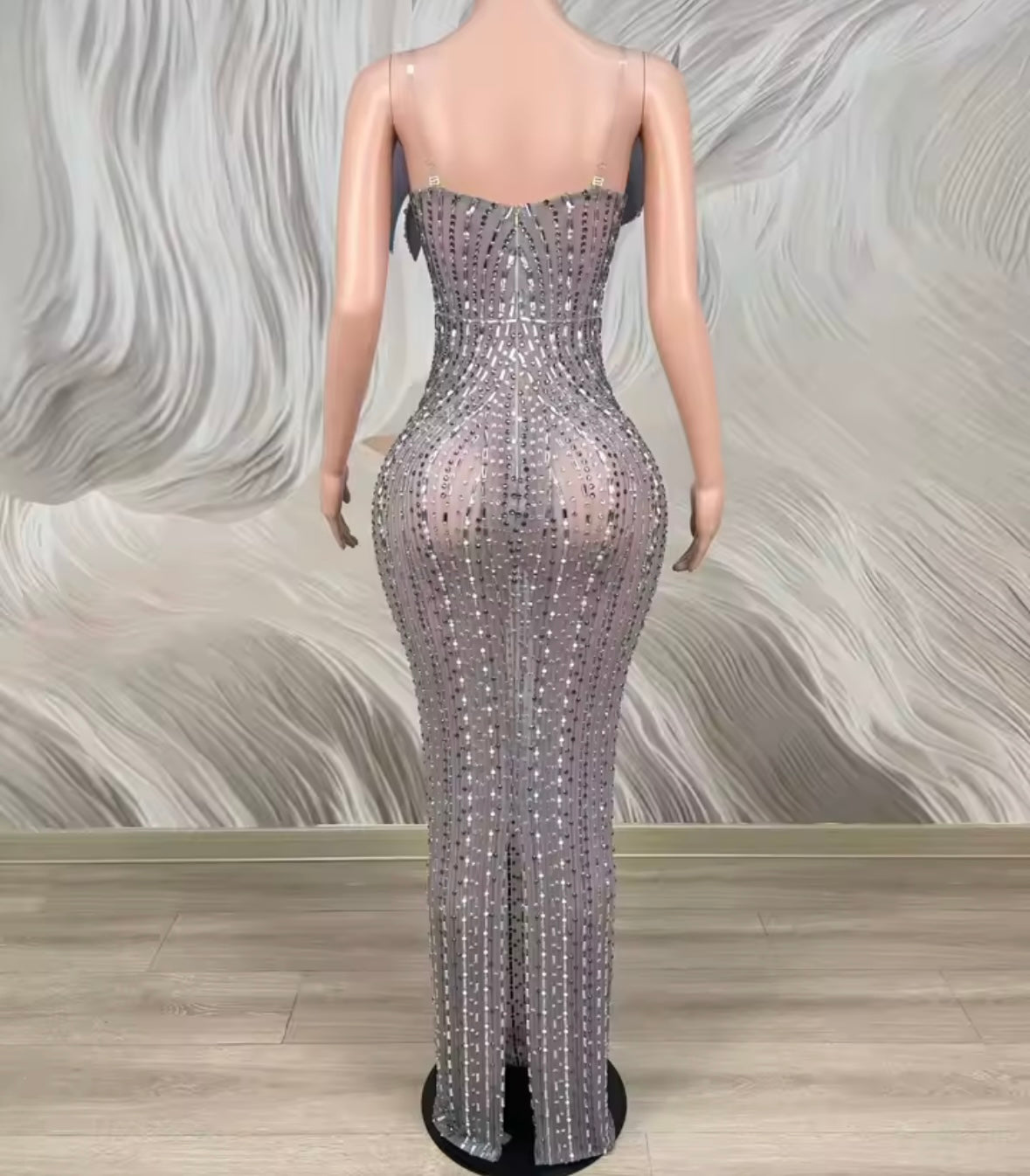 Sexy Strapless Rhinestone Embellishment Maxi Dress