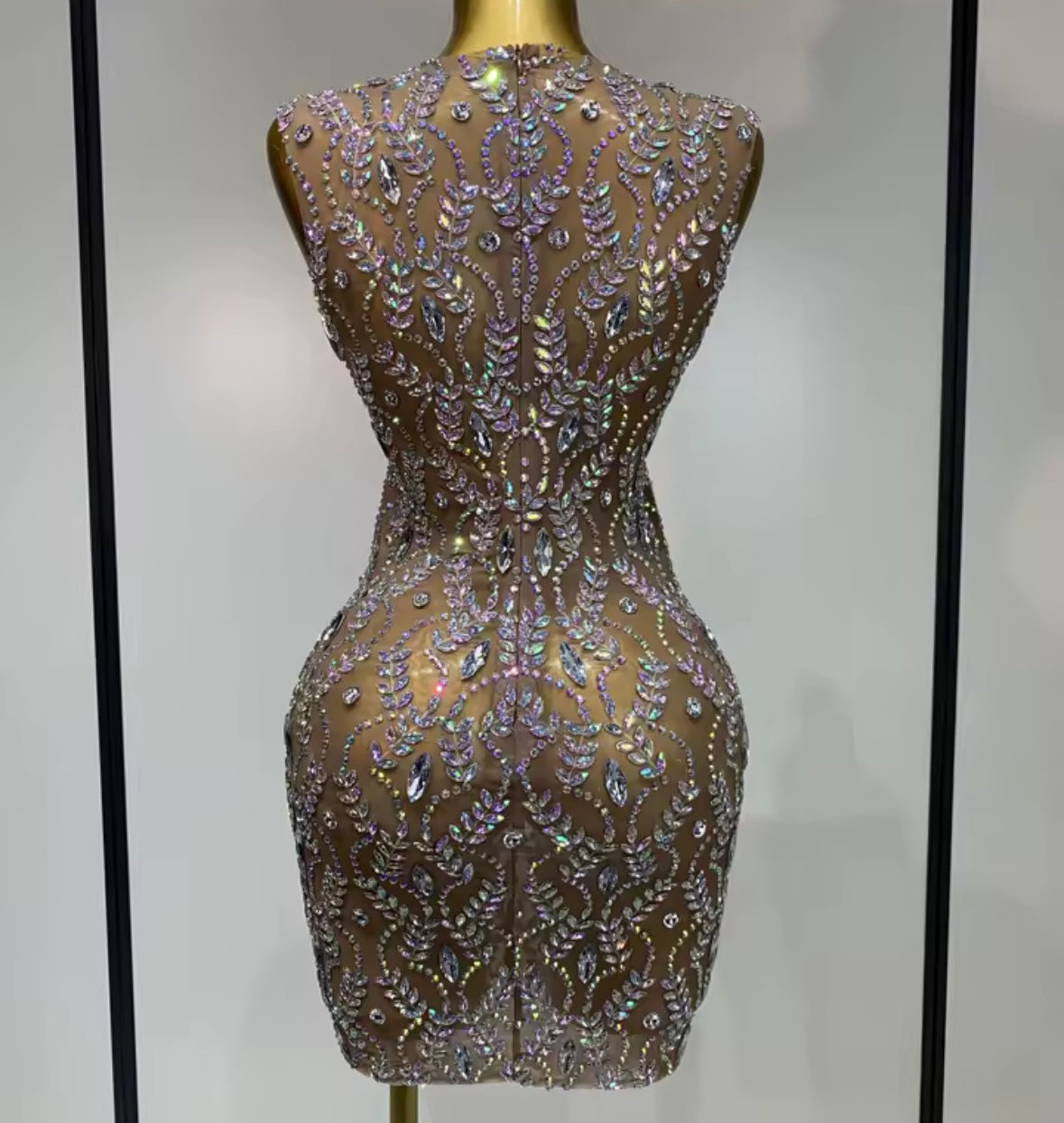 Sexy Rhinestone Embellishment Sleeveless See Through Dress