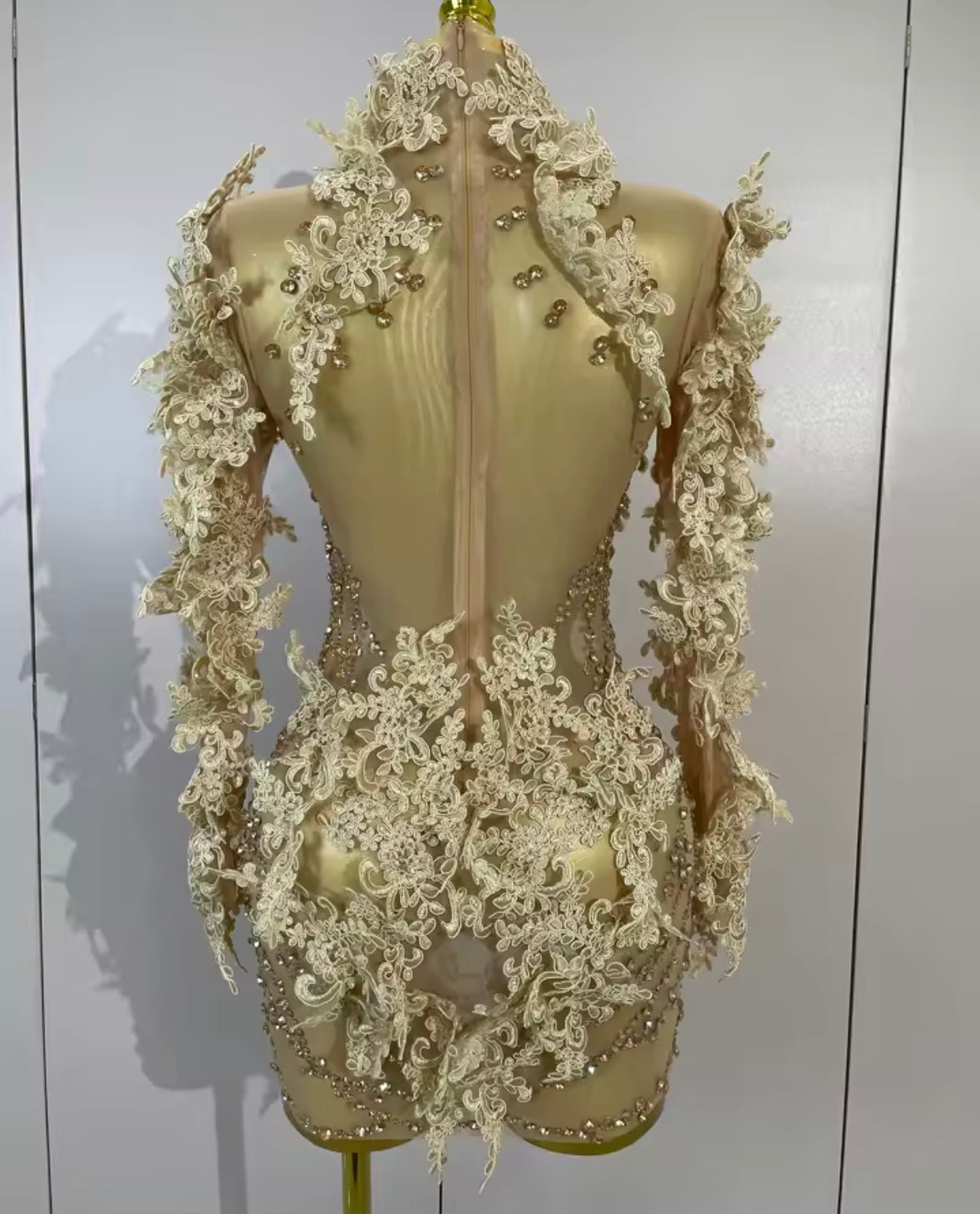 Sexy Lace Sequins Rhinestone See Through Dress