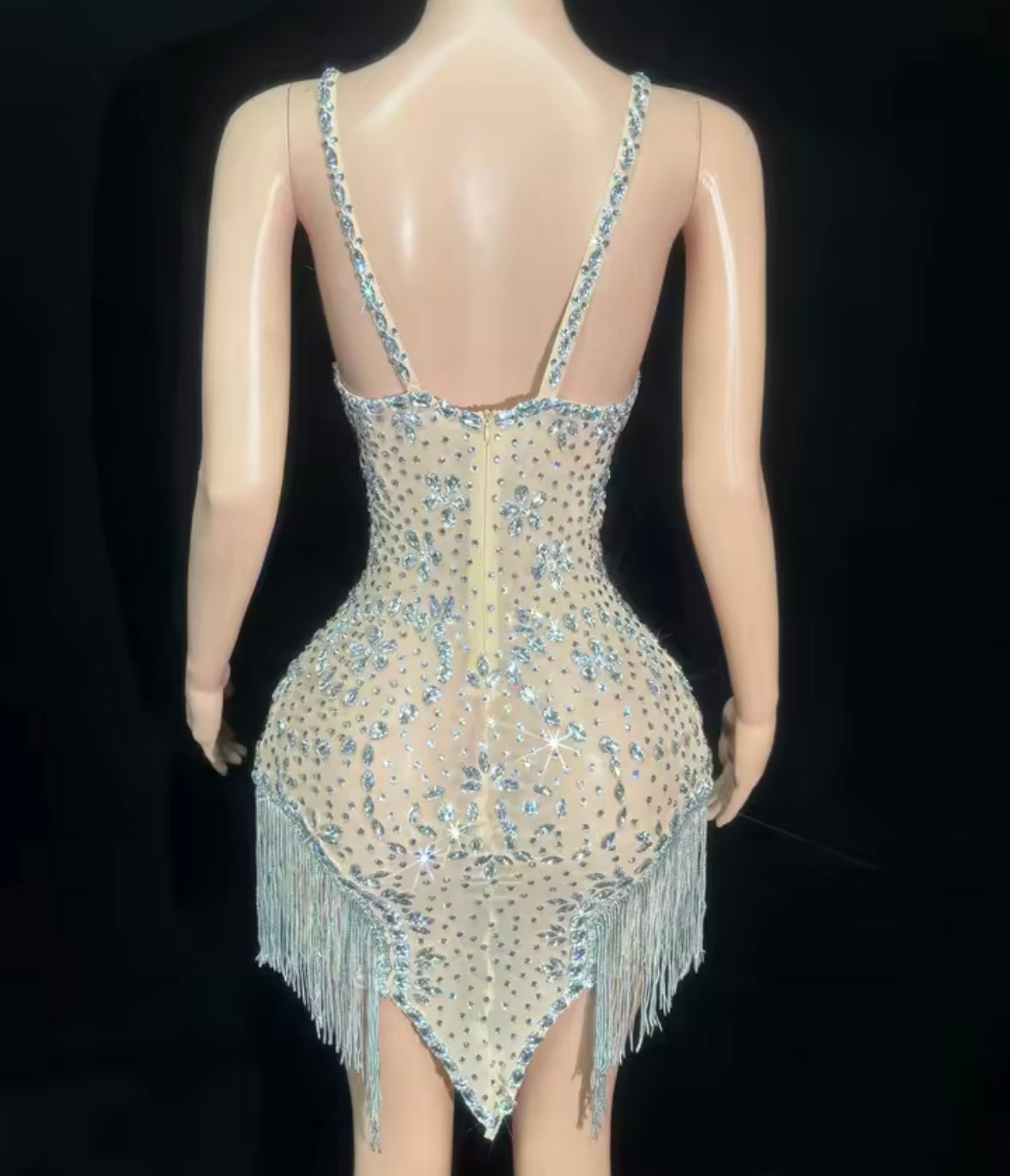 Sexy Sleeveless Rhinestone Embellishment Tassel Dress