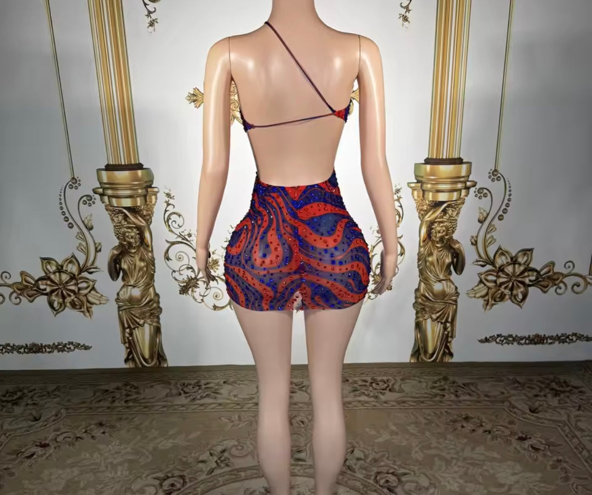 Sexy Halter Sleeveless Open Back Rhinestone Dress