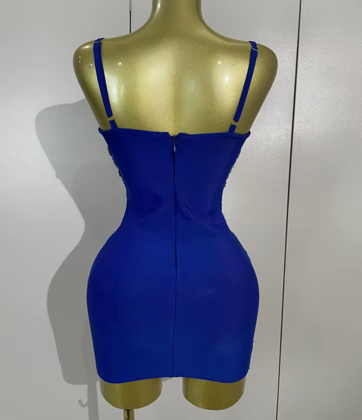 Blue Crystal Sleeveless Sexy Glove Dress
