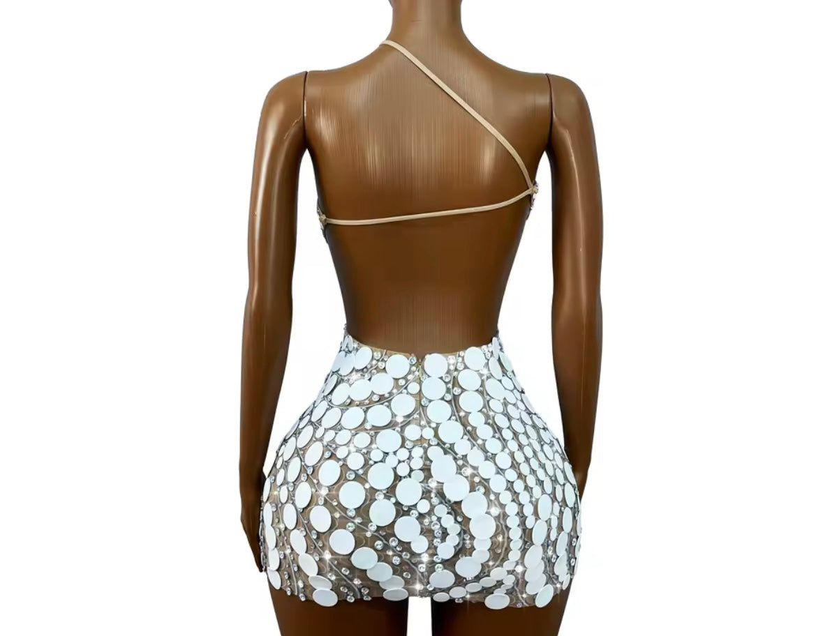Sexy One Shoulder Sleeveless Open Back Rhinestone Dress