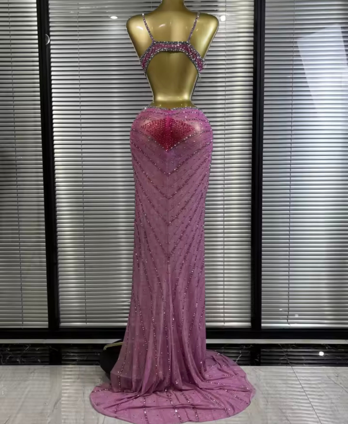 Pink Sexy Sleeveless Rhinestone Side Split Maxi Dress