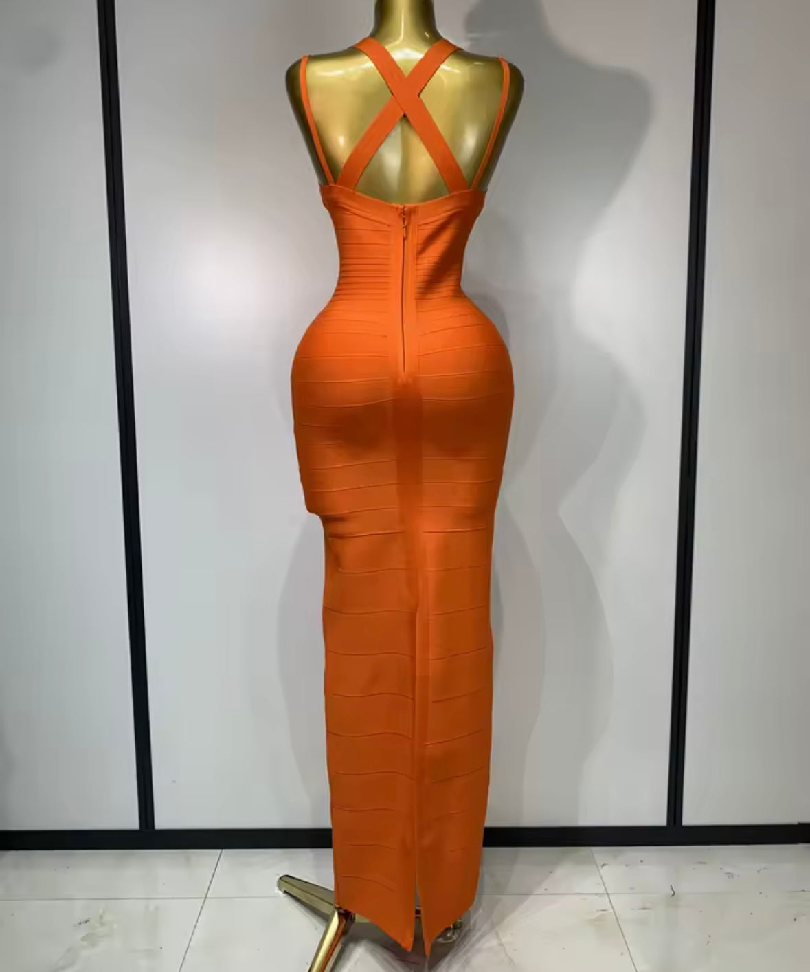 Elegant Orange Sleeveless Bandage Maxi Dress