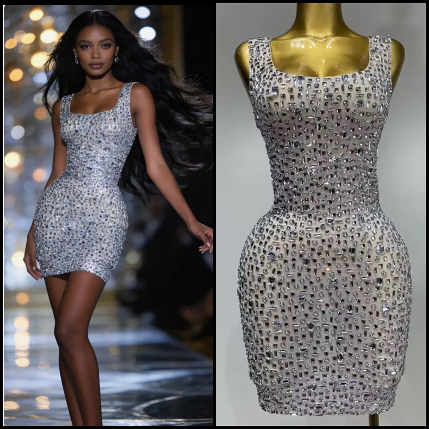 Silver Rhinestone Embellishment Sleeveless Sexy Dress