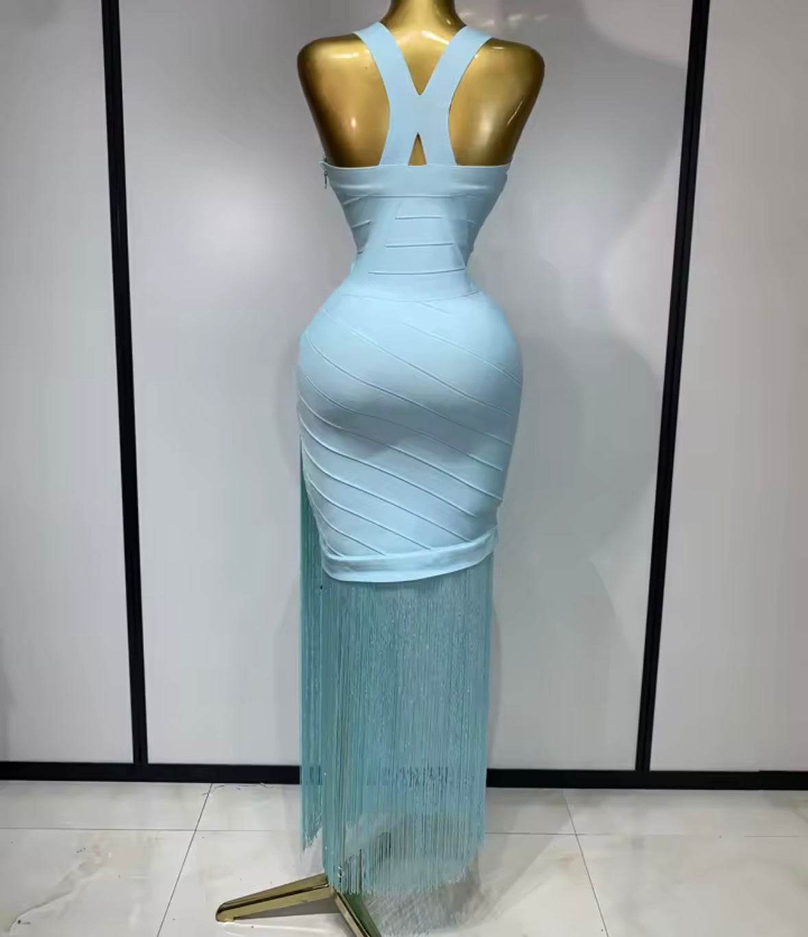 Sexy Sleeveless Fringe Bandage Maxi Dress