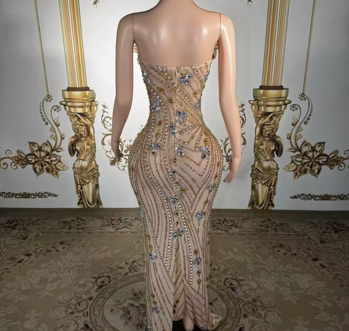 Sexy Strapless See Through Rhinestone Embellishment Dress