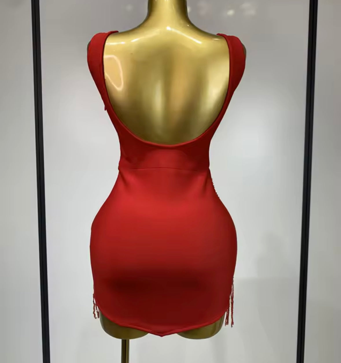 Sexy Sleeveless Red Beaded Tassel Short Dress