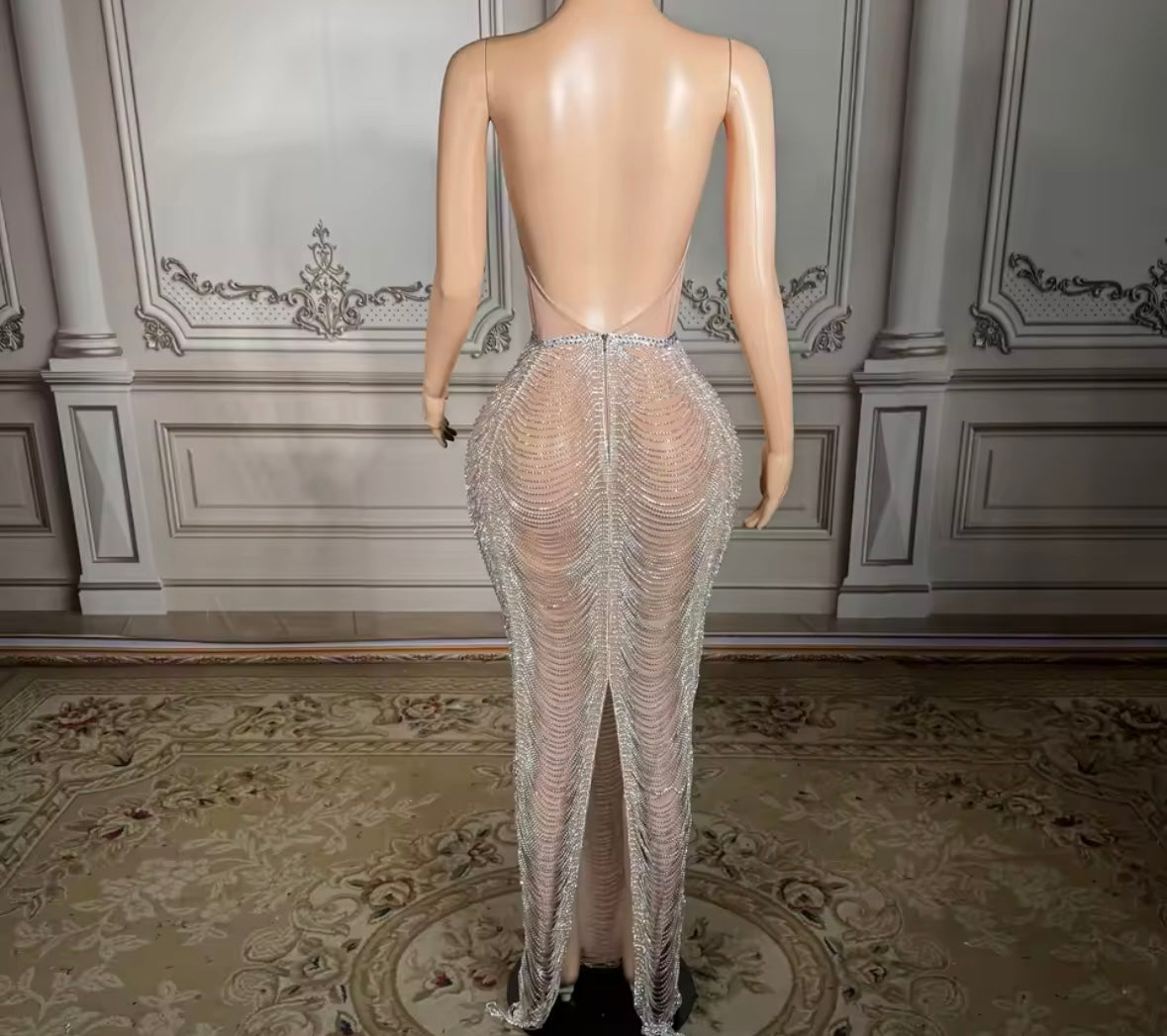 Sexy Halter Sleeveless Rhinestone Chain Maxi Dress