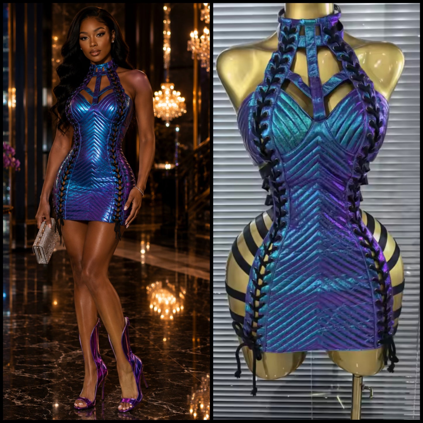 Sexy Halter Sleeveless Hollow Out Tie Up Dress