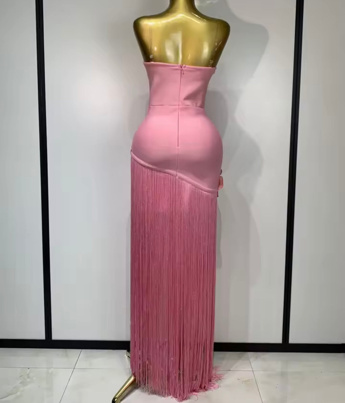 Pink Sleeveless Floral Fringe Tassel Sexy Maxi Dress