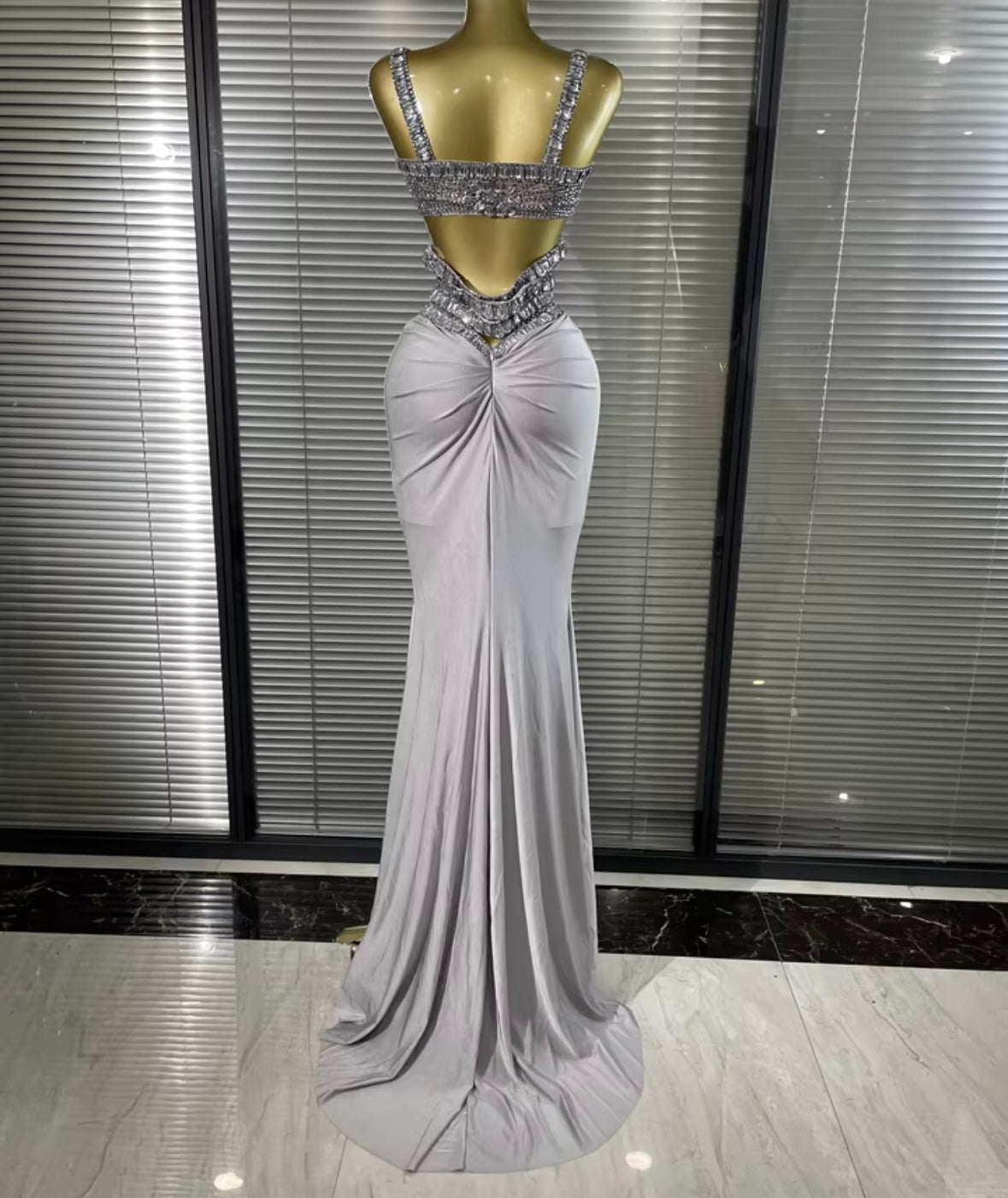 Sexy Sleeveless Rhinestone Crystal Hollow Out Maxi Dress