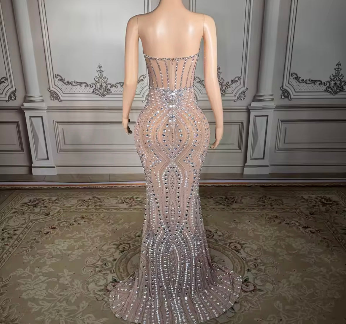Sexy Strapless Rhinestone Embellishment Mermaid Dress