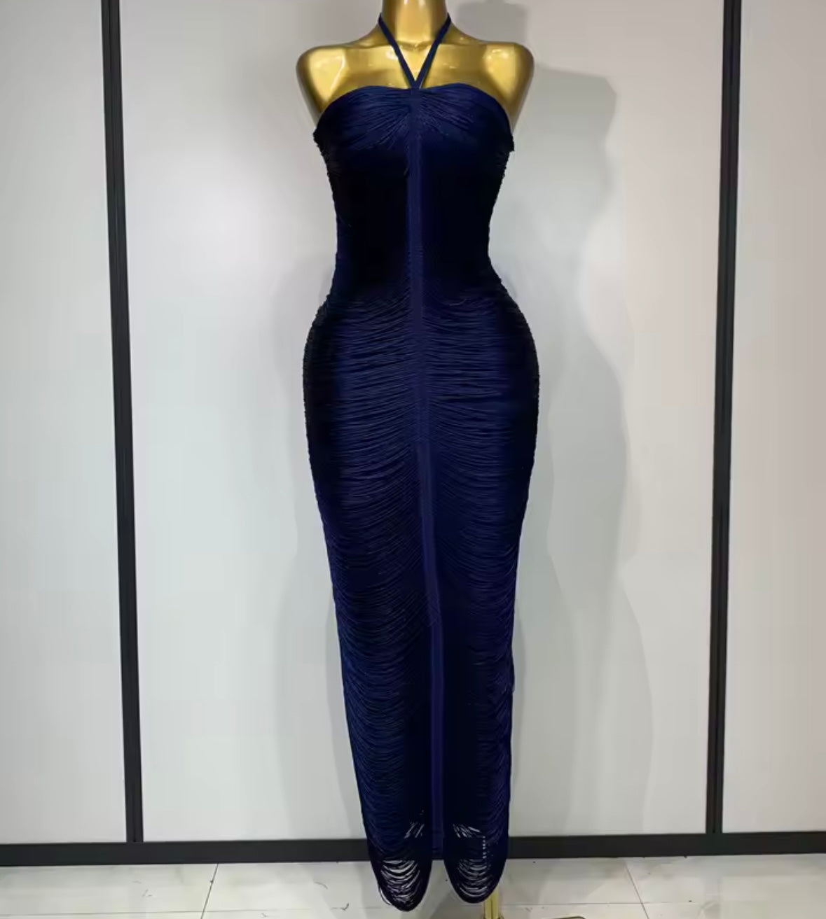 Sexy Halter Sleeveless Fringe Maxi Dress