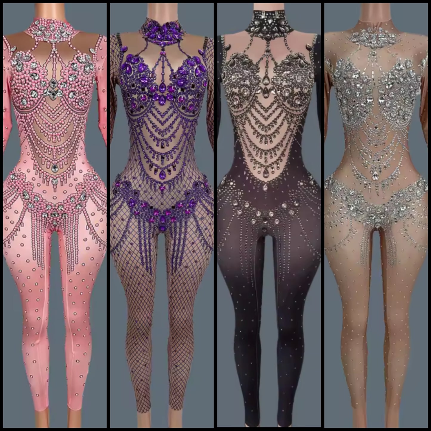 Elegant Beaded Rhinestone Full Sleeve Jumpsuit