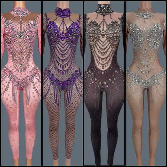 Elegant Beaded Rhinestone Full Sleeve Jumpsuit