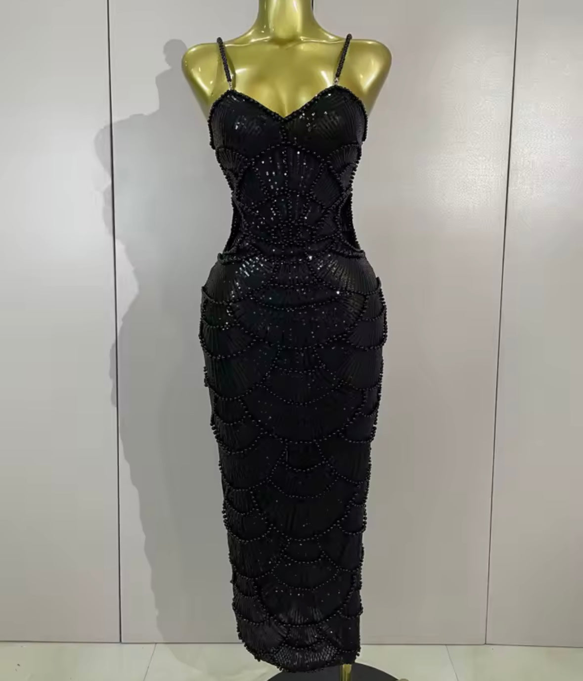 Sexy Sleeveless Pearl Beaded Sequins Hollow Out Dress