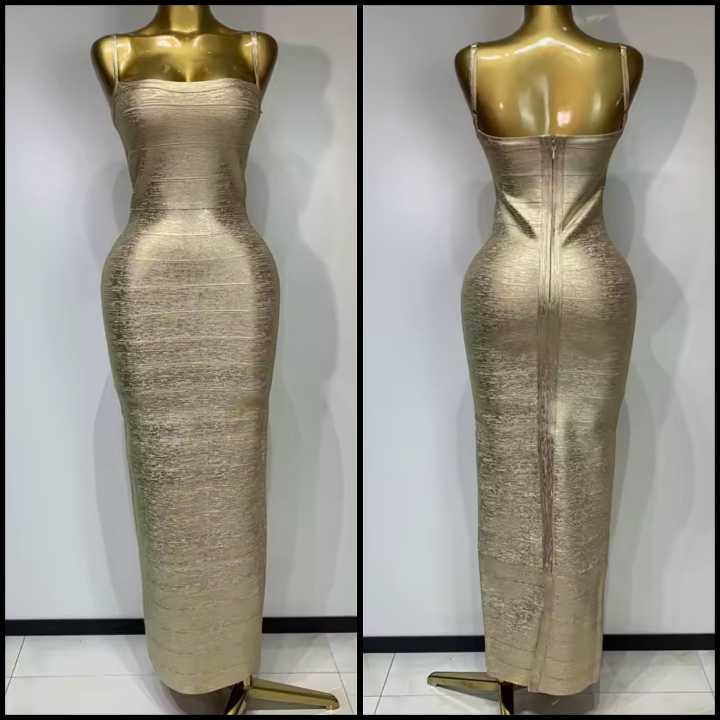 Gold Sexy Sleeveless Bandage Maxi Dress