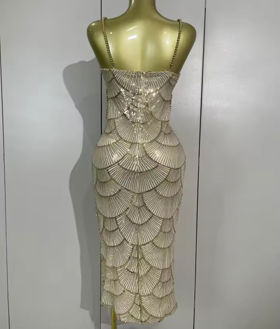 Sexy Sleeveless Pearl Beaded Sequins Hollow Out Dress