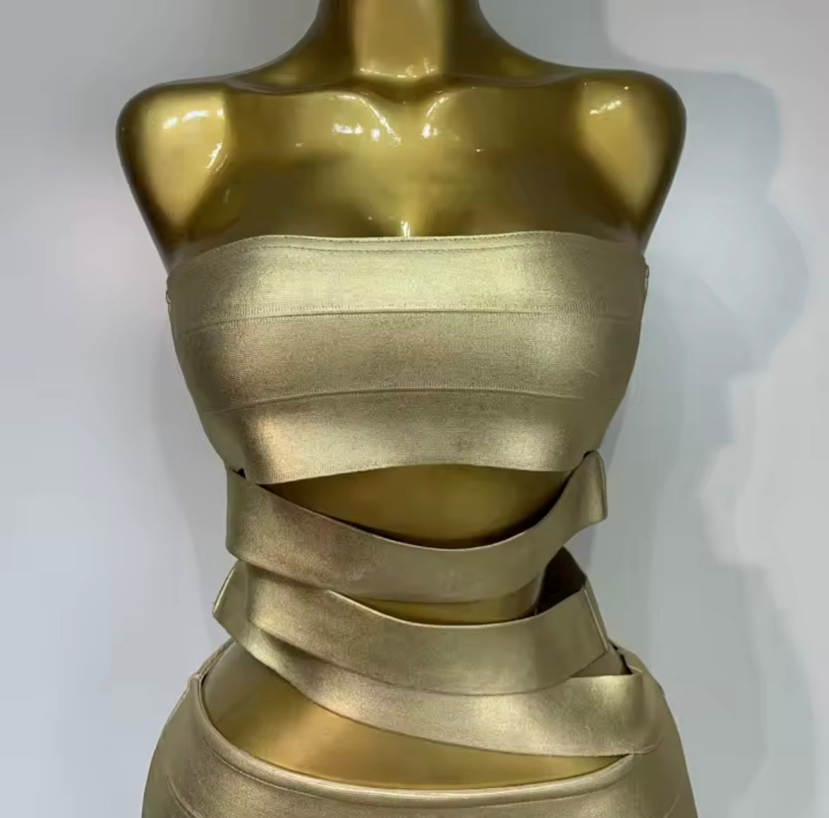 Gold Strapless Hollow Out Sexy Bandage Dress