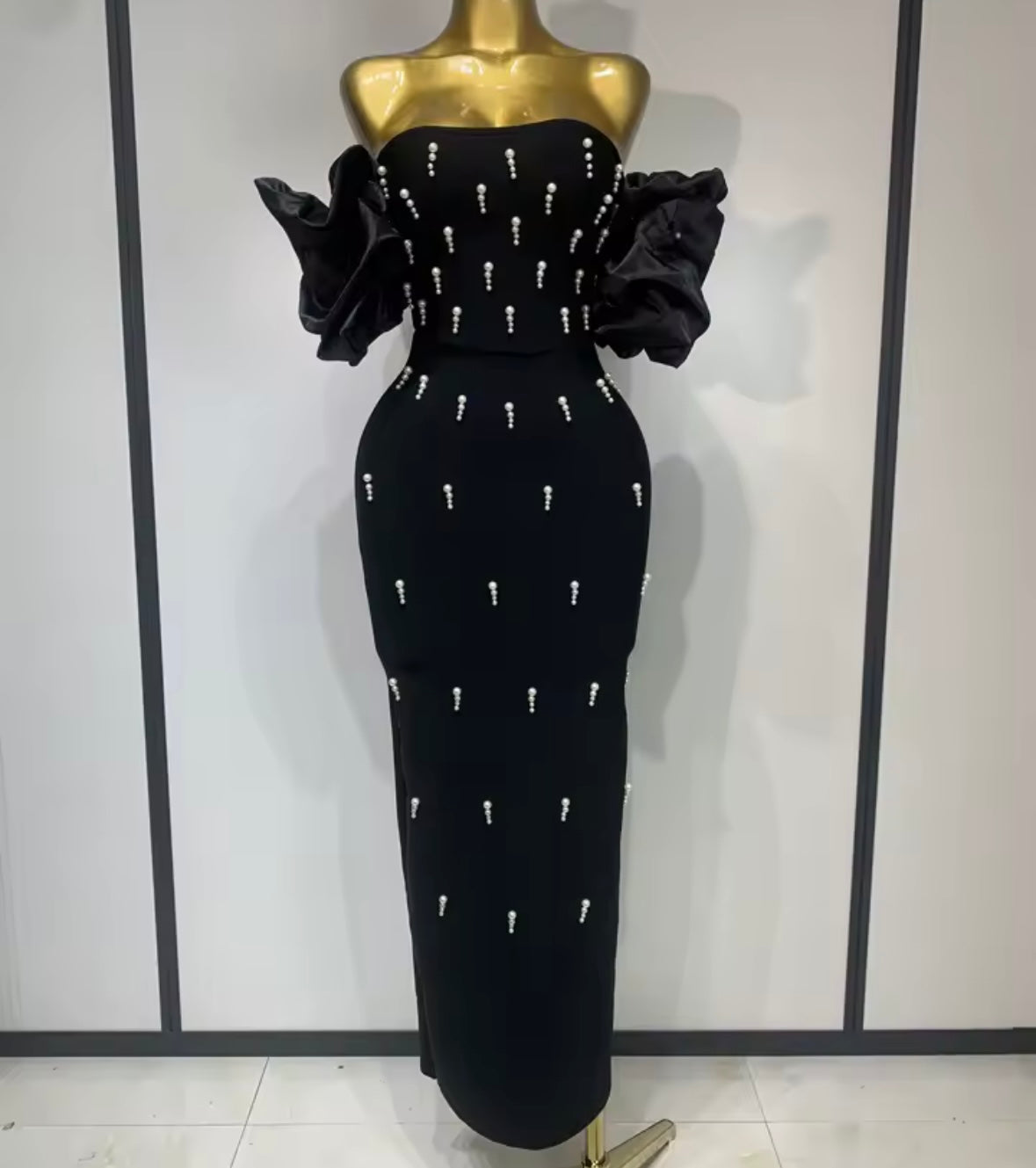 Strapless Pearl Elegant Maxi Dress