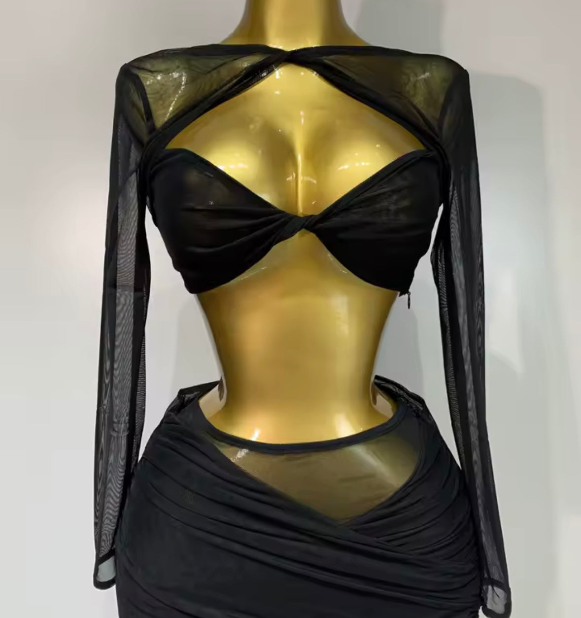 Sexy Full Sleeve Crop See Through Two Piece Pant Set