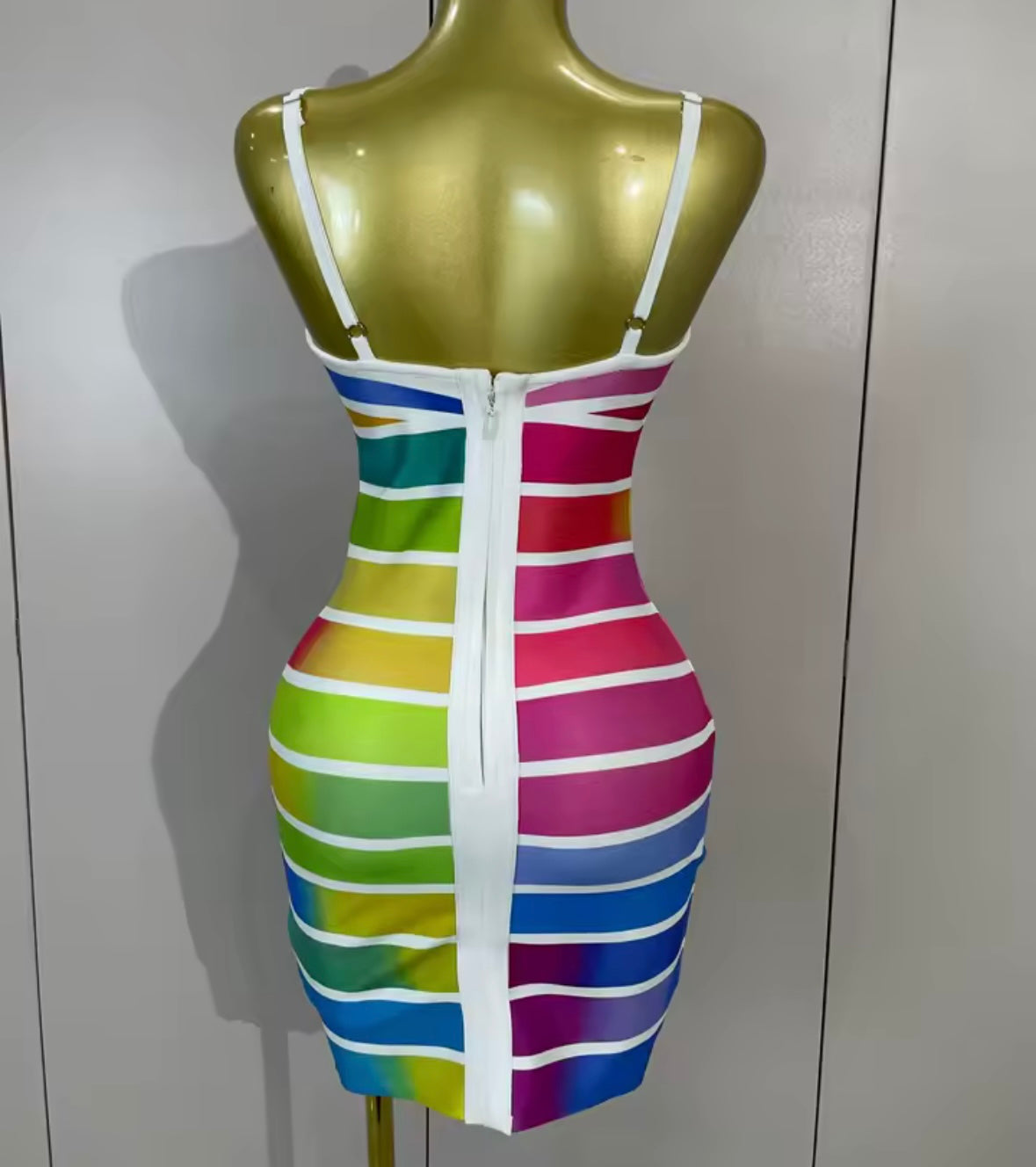 Sexy Sleeveless Multicolored Striped Bandage Dress