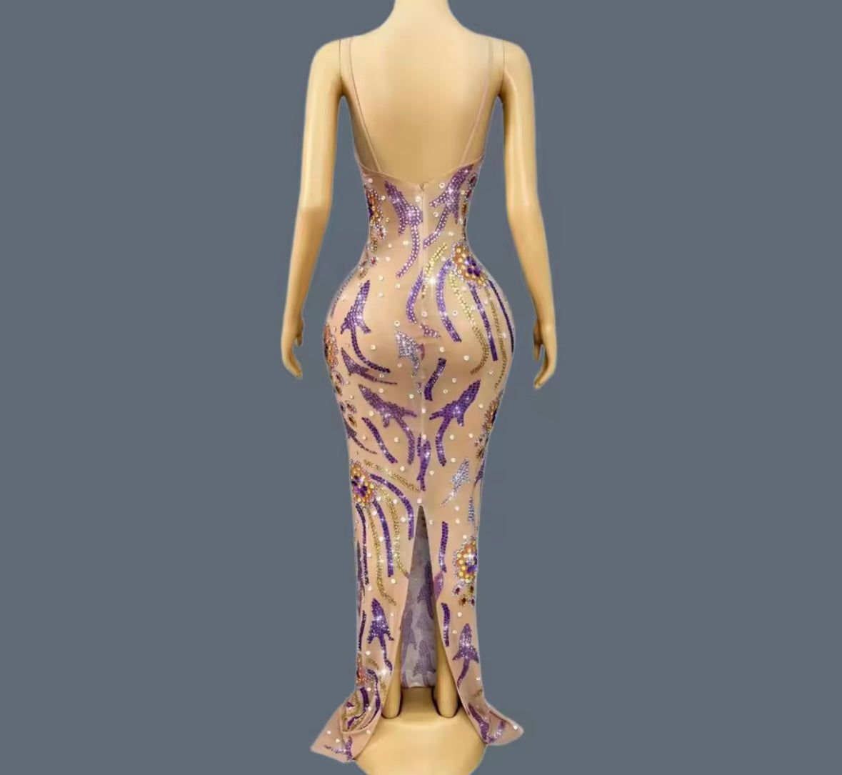 Sexy Sleeveless Color Rhinestone Embellishment Maxi Dress
