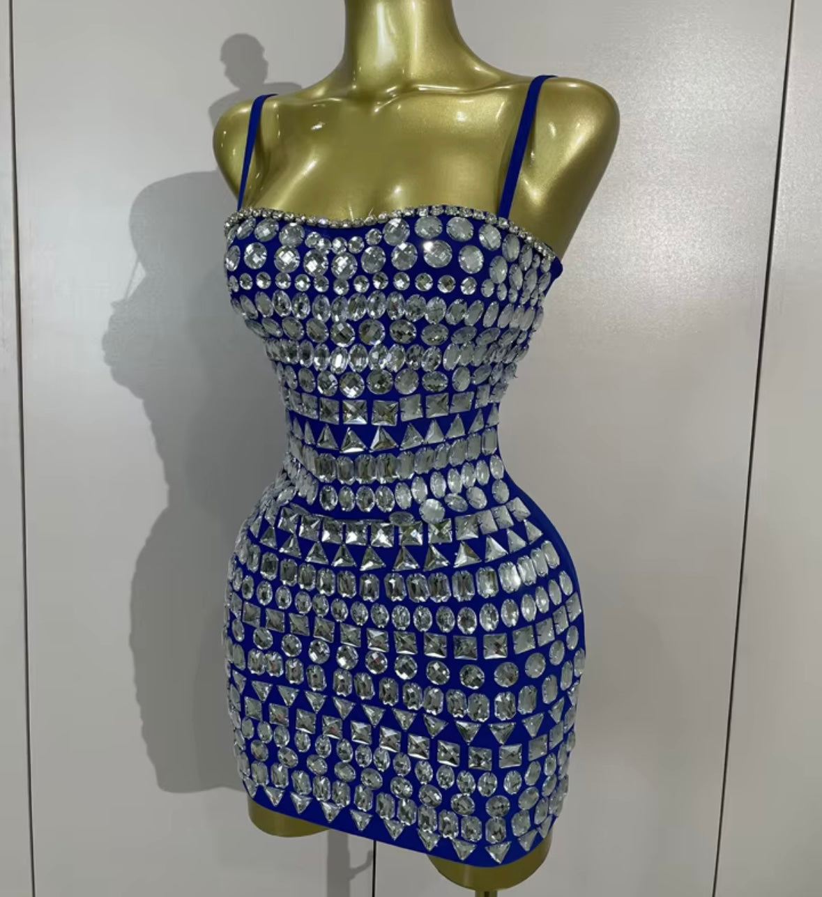 Blue Crystal Sleeveless Sexy Glove Dress