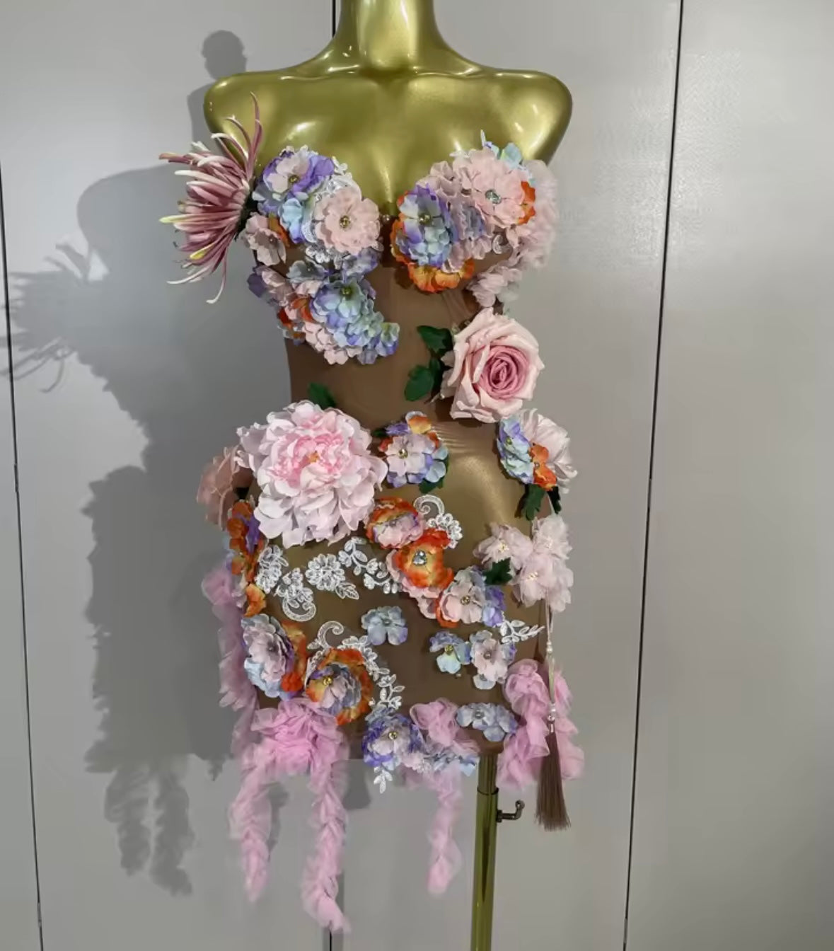 Sexy Strapless Floral See Through Dress