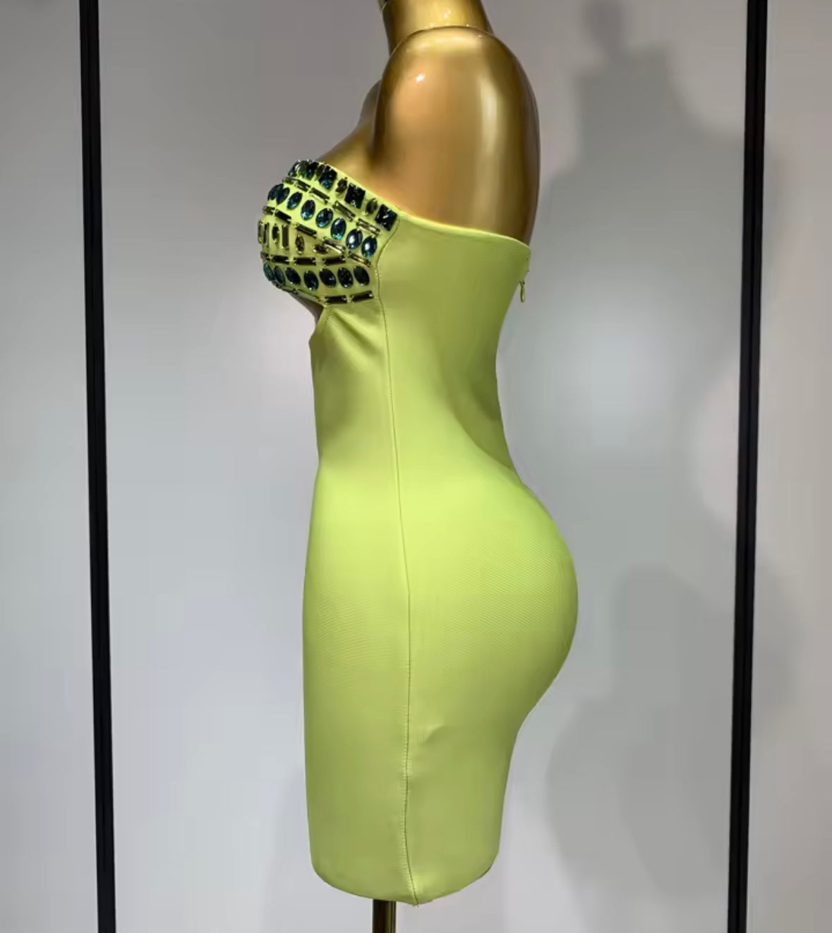 Sexy Green Strapless Crystal Hollow Out Dress