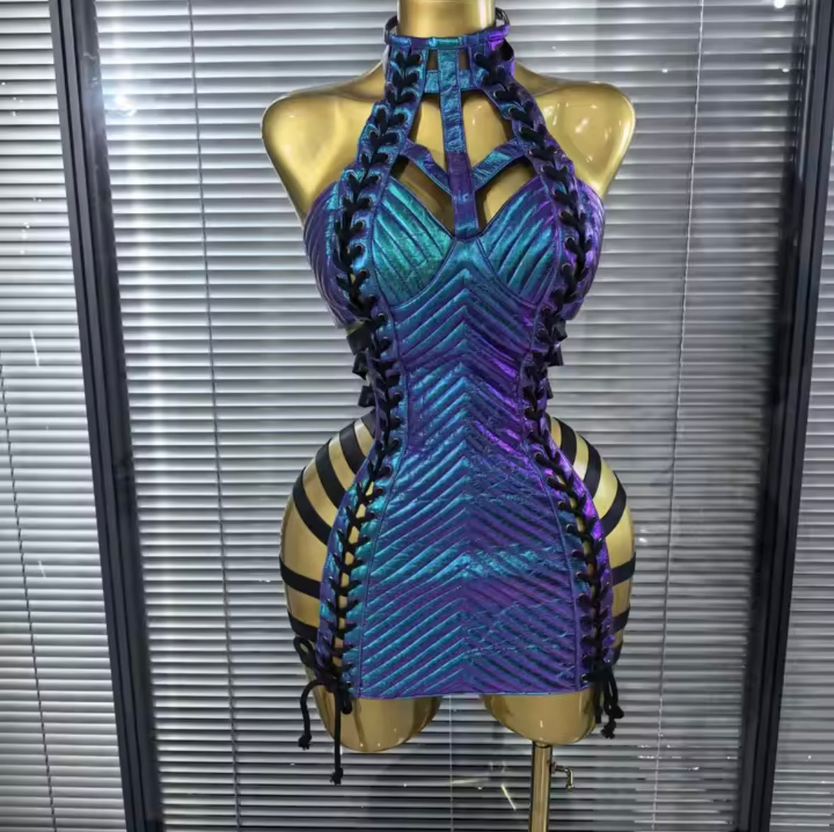 Sexy Halter Sleeveless Hollow Out Tie Up Dress