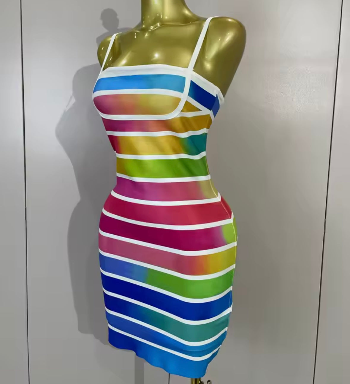 Sexy Sleeveless Multicolored Striped Bandage Dress