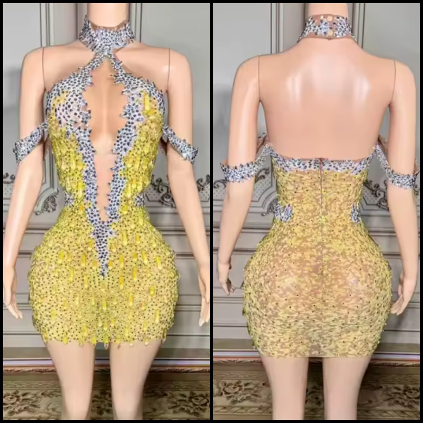 Sexy Halter Sleeveless Crystal Rhinestone Dress