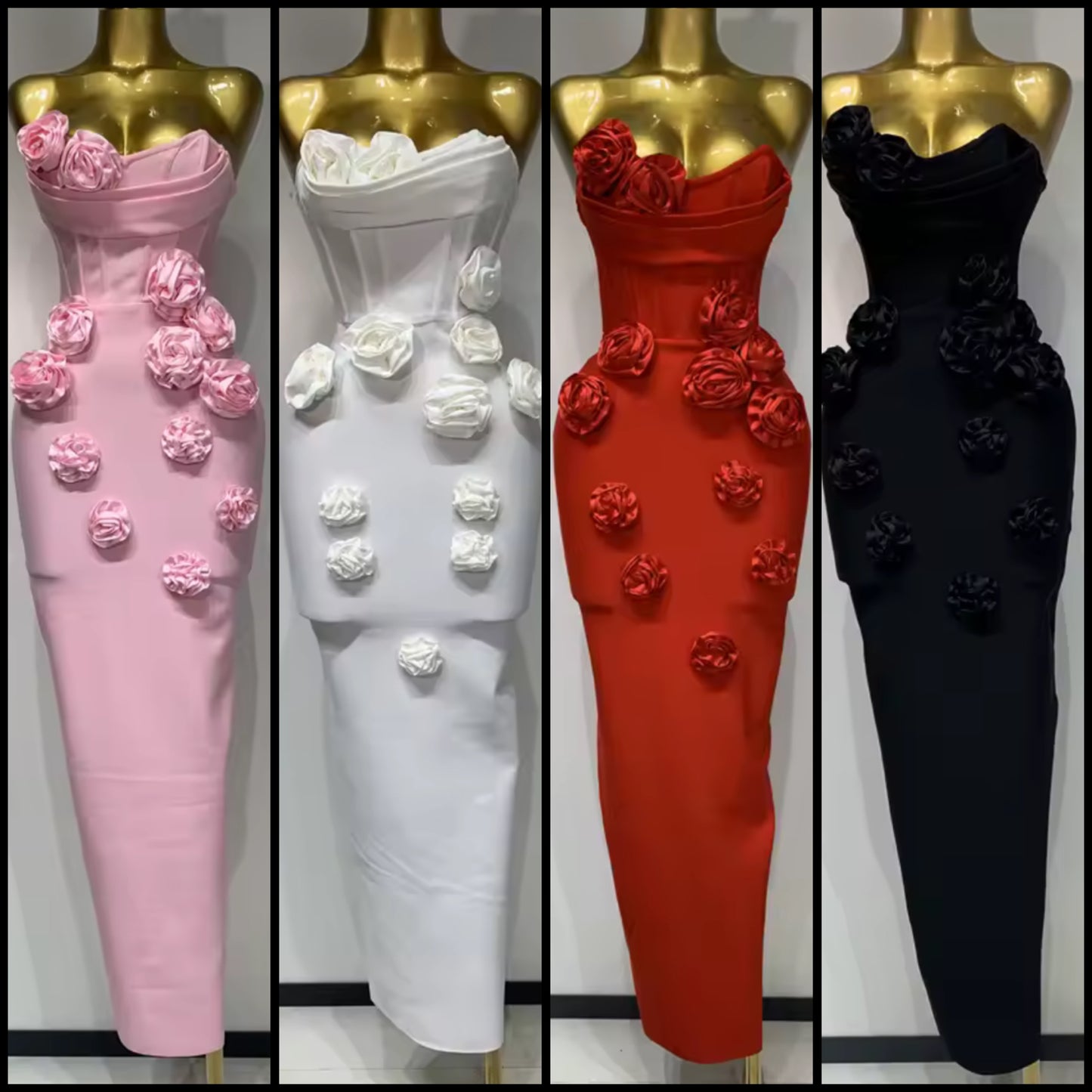Sexy Floral Embellishment Strapless Floor-Length Dress