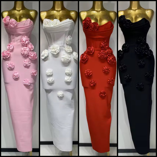 Sexy Floral Embellishment Strapless Floor-Length Dress