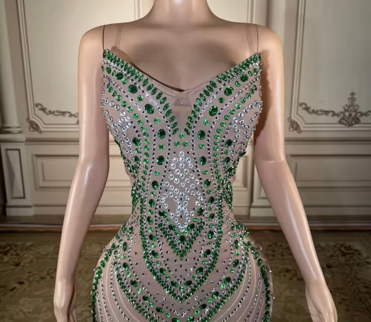 Sexy Sleeveless Rhinestone See Through Front Split Maxi Dress